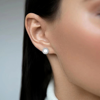 Elegant 925 Sterling Silver Flat Round Earrings with Cubic Zirconia