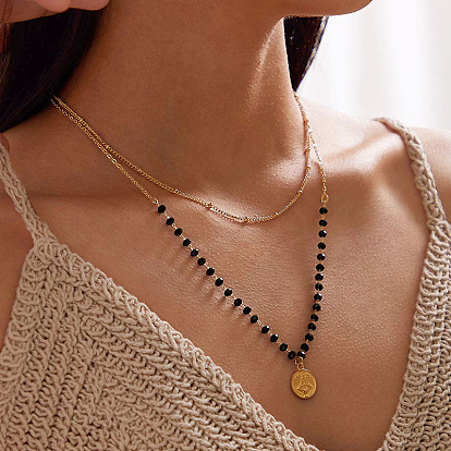 Handmade Beaded Round Pendant Multi-layer Necklace Set with Minimalist Chain - Unique and Stylish Jewelry