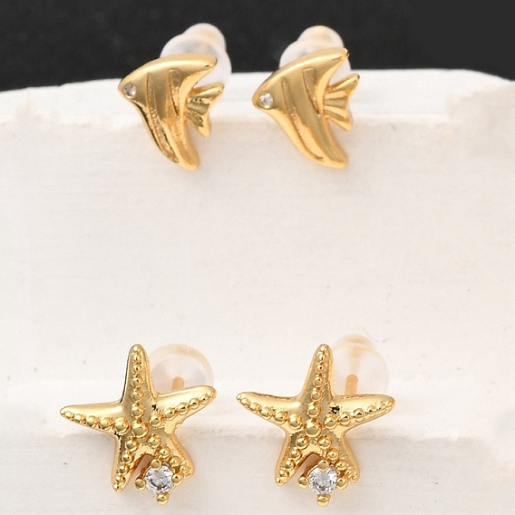 Серьги-гвоздики из латунного микро-паве, с 316 хирургическими штифтами из нержавеющей стали, без никеля , реальный 18 k позолоченный