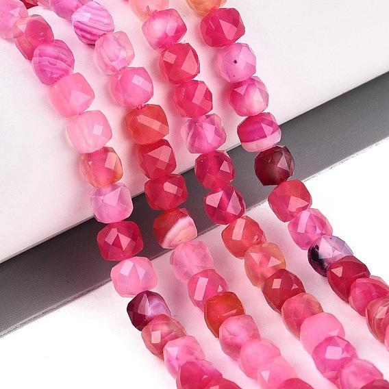 Natural Banded Agate/Striped Agate Beads Strands, Faceted, Dyed, Cube
