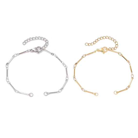 2Pcs 2 Colors 304 Stainless Steel Cuboid Bar Link Chain Bracelet Making