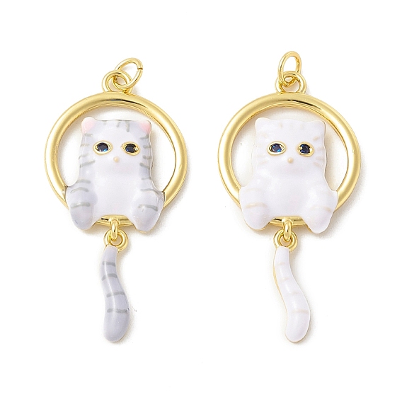 Подвески из латуни с эмалью в стойку, долговечный, реальный 18 k позолоченный, без кадмия, без никеля и без свинца, кошка