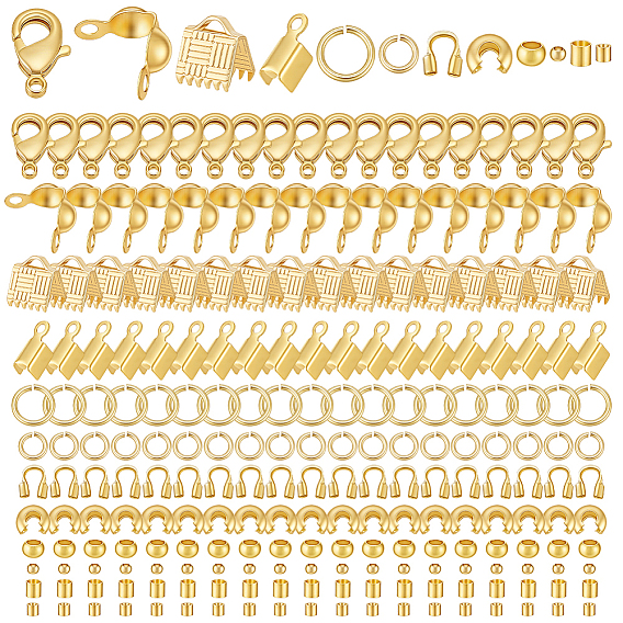 DIY Brass Findings Kits, include 240Pcs 2 Styles Spacer Beads, 60Pcs Crimp Beads Covers, 50Pcs Wire Guardian, 6Pcs Lobster Claw Clasps