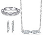 Chic Sterling Silver Jewelry Set with Twisted Rope Ring, Elegant Stud Earrings and CZ Pendant Necklace for Women