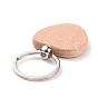 Natural Wood Keychain, with Platinum Plated Iron Split Key Rings, Heart