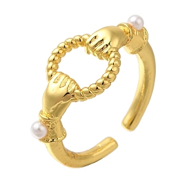 Brass Cuff Rings, ABS Plastic Pearl Rings for Women, Cadmium Free & Lead Free, Hand with Ring