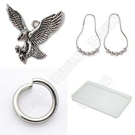 Kit para hacer anillas con ganchos para cortina de ducha con diseño de águila, incluyendo colgante de aleación, anillos de cortina de ducha de hierro, 304 argollas de acero inoxidable
