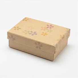 Boîte à bijoux kraft, avec une éponge noire, Pour pendentif, rectangle, motif de fleur