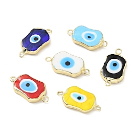 Evil Eye Handmade Lampwork Connector Charms, with Light Gold Tone Brass Findings, Oval