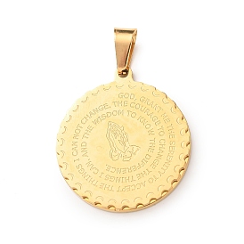 304 подвески из нержавеющей стали, плоский круглый амулет с молитвенным знаком "Спокойствие"