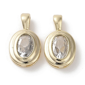 Brass Micro Pave Clear Cubic Zirconia Charms, Oval