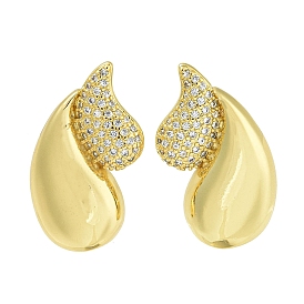 Teardrop Brass Clear Cubic Zirconia Stud Earrings, Lead Free & Cadmium Free