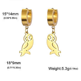 304 Stainless Steel Hoop Earrings, Owl, for Women