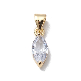 Brass Cubic Zirconia Charms, Cadmium Free & Lead Free, Real 18K Gold Plated, Long-Lasting Plated, Leaf Charm