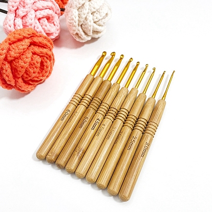 Aluminum Crochet Hooks Needles, with Bamboo Handle, for Braiding Crochet Sewing Tools