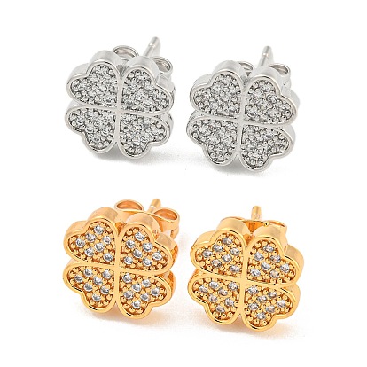 Латунные микро проложить кубического циркония уха шпильки, клевер