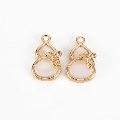 Brass Pendants, with Natural Freshwater Shell, Nickel Free, Gourd/ Calabash with Bowknot