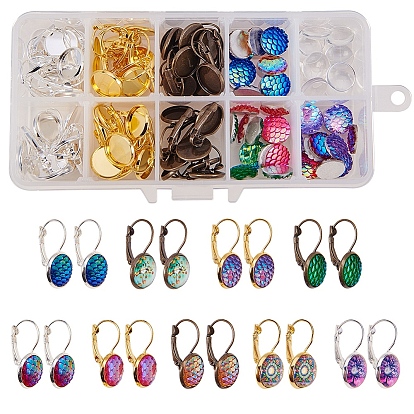 DIY Earring Making, Brass Leverback Earring Findings, Resin Cabochons and Transparent Glass Cabochons
