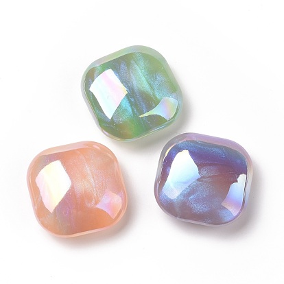 Opaque Acrylic Beads, AB Color Plated, Square