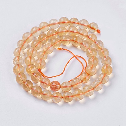 Natural Citrine Beads Strands, Round, Hole: 1mm
