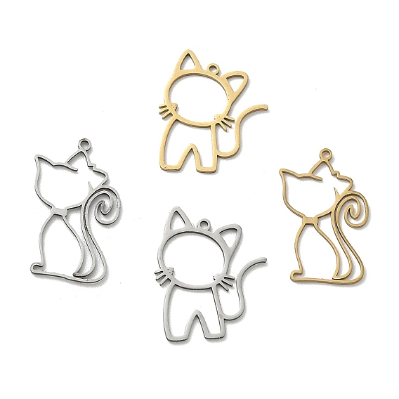 Полые 201 из нержавеющей стали кулоны, подвески в форме кошки