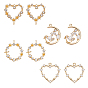 Brass Micro Pave Cubic Zirconia Links Connectors, Nickel Free, Real 18k Gold Plated, Heart & Moon & Flat Round, Clear