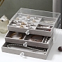 Plastic Jewerly Organizer Case with 3 Velvet Drawers, for Earrings Necklaces Rings Storage, Rectangle