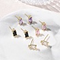 Brass Micro Pave Clear Cubic Zirconia Stud Earrings, Rectangle, Long-Lasting Plated, Rack Plating, Lead Free & Cadmium Free, Real 18K Gold Plated