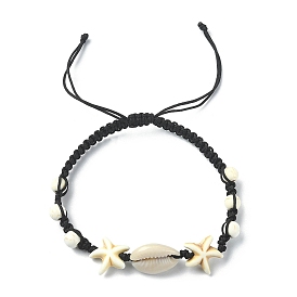 Natural Shell & Synthetic Turquoise Braided Bead Bracelet, Starfish Adjustable Bracelet