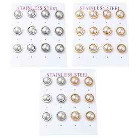 Vacuum Plating 304 Stainless Steel Stud Earring, with Plastic Imitation Pearl, Flat Round