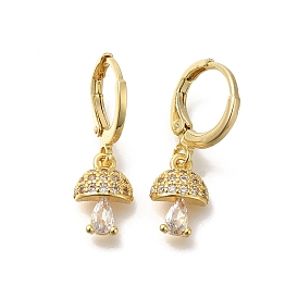 Серьги-кольца из латуни с прозрачным кубическим цирконием, гриб