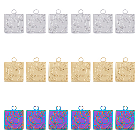 18 шт. 3 цвета 201 подвески из нержавеющей стали с ионным покрытием (IP), квадратный