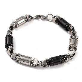 304 Stainless Steel Column Link Chain Bracelets, with 201 Stainless Steeel Findings, Stainless Steel Color