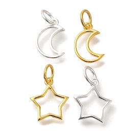 925 Sterling Silver Moon/Star Outline Charms, with Jump Rings & 925 Stamp