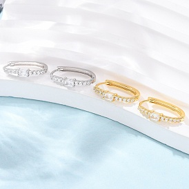 Овальные 925 серьги-кольца из стерлингового серебра с микропаве из прозрачных кубических цирконий