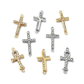 Ion Plating(IP) 304 Stainless Steel Crystal Rhinestone Connector Charms, Cross Links