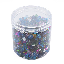 Des billes de verre, formes mixtes, avec colonne conteneurs de perles acryliques