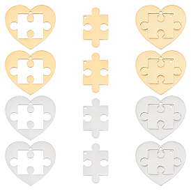 8 наборы 2 цвета ионное покрытие (ip) 304 разъемные подвески из нержавеющей стали, сердце и шарм-головоломка