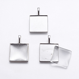 DIY Pendant Making, with Alloy Pendant Cabochon Settings and Glass Cabochons, Square