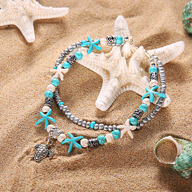 Beach Anklet Sea Turtle Pendant Starfish Turquoise Anklet Beach Anklet Beaded Anklet