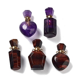 Pendentifs de bouteille de parfum de pierres précieuses naturelles, Diffuseur d'huiles essentielles, breloques de bouteille à facettes avec apprêts en acier inoxydable doré, pour la fabrication de bijoux