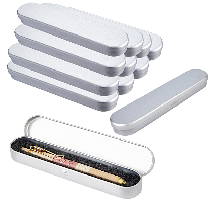 Estuche de hojalata para guardar bolígrafos con tapa, oval