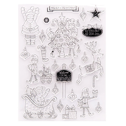 Clear Silicone Stamps, for DIY Scrapbooking, Photo Album Decorative, Cards Making, Stamp Sheets, Gife Boxes & Santa Claus & Christmas Tree & Reindeer/Stag
