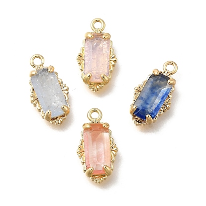 Латунь стекло амулеты, прямоугольник амулеты, реальный 14 k позолоченный, граненые