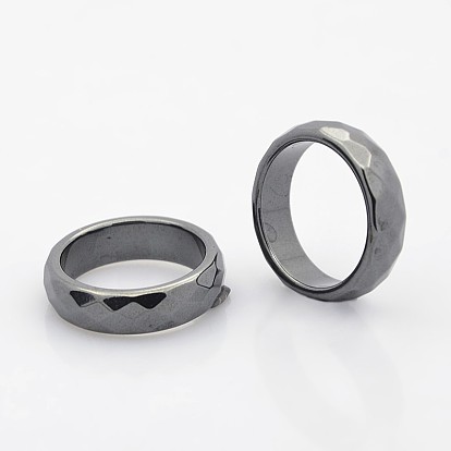 Faceted Magnetic Synthetic Hematite Finger Rings, 19mm