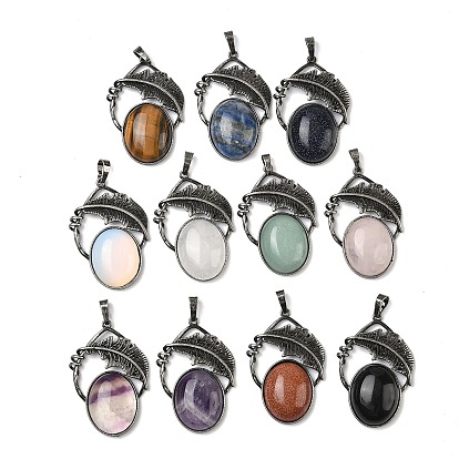 Драгоценный камень подвески, овальные подвески с латунным листом, античное серебро