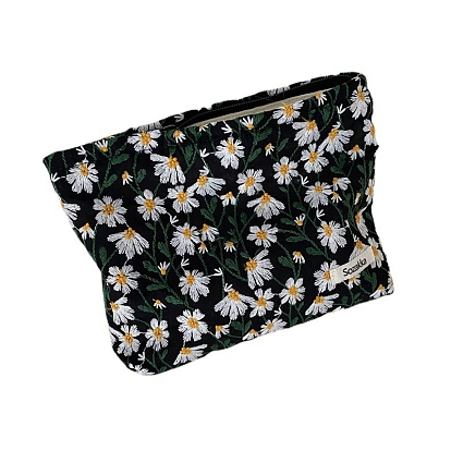 Rectangle Floral Cotton Cosmetic Storage Zipper Bags, Dustproof Storage Pouches