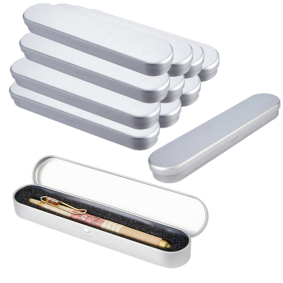 Tinplate Pen Storage Case with Lid, Oval