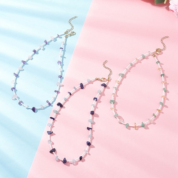 Женские ожерелья из натуральных драгоценных камней и стеклянных косточек, золотые