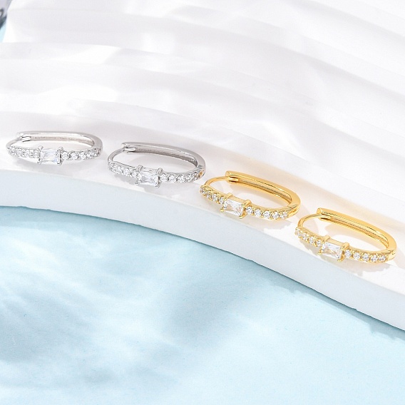 Овальные 925 серьги-кольца из стерлингового серебра с микропаве из прозрачных кубических цирконий